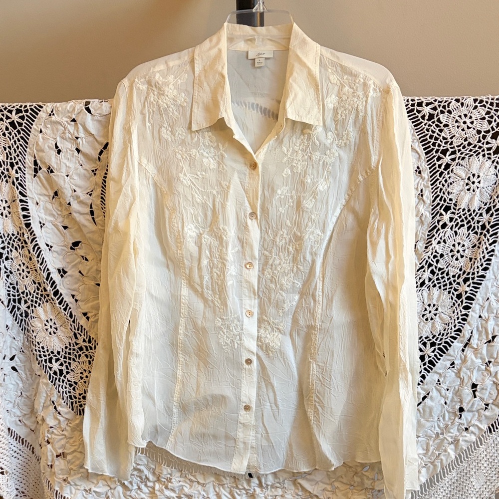 J Jill Elegant Cream Button-Up Blouse Size Large